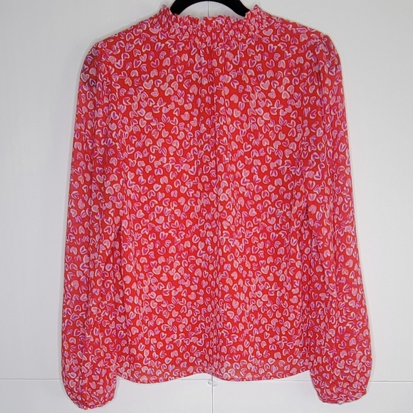 J.Crew Heart Print Blouse Women’s M Red Pink Long Sleeve Romantic Top - Picture 6 of 9